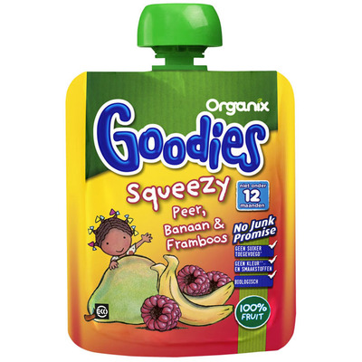 Organix Squeezy peer, banaan & framboos 12+ mnd