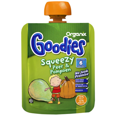 Organix Goodies Squeezy Peer & Pompoen 6 mnd
