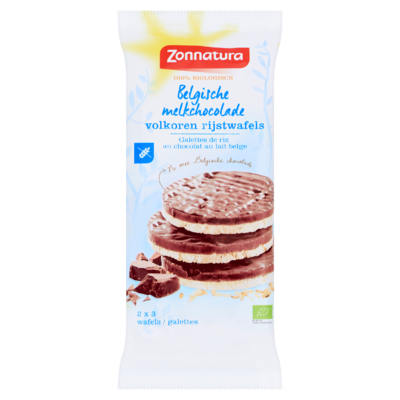 Zonnatura Belgische Melkchocolade Volkoren Rijstwafels 6 Stuks 100 g