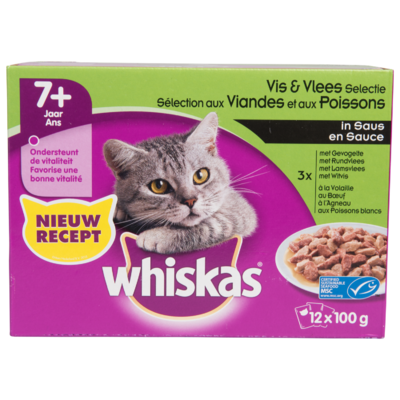 Whiskas Kattenvoer vlees en vis in saus 7+