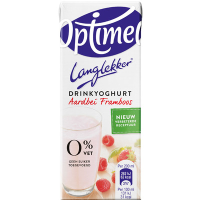 Optimel Langlekker drinkyoghurt aardbei framboos
