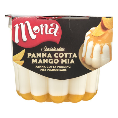 Mona Panna cotta pudding met mango saus