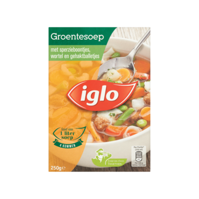 Iglo Groentesoep met Sperzieboontjes, Wortel en Gehaktballetjes