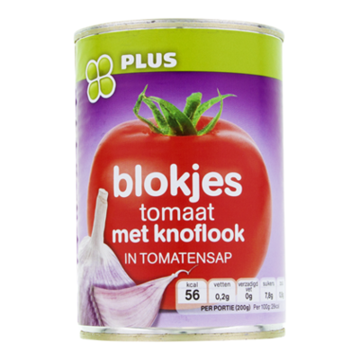 Huismerk Tomatenblokjes met knoflook