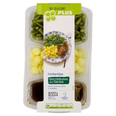 PLUS Sperziebonen slavink jus en aardappel