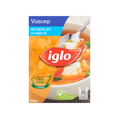 Iglo Vissoep met Paprika, Prei en Stukjes Vis