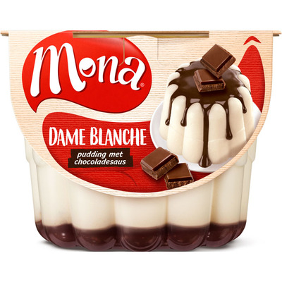Mona Dame blanche pudding met chocoladesaus