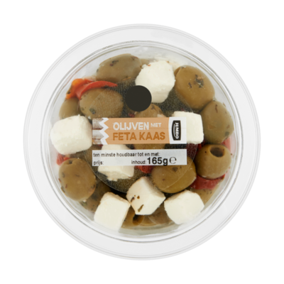 Huismerk Groene Olijven met Feta Kaas