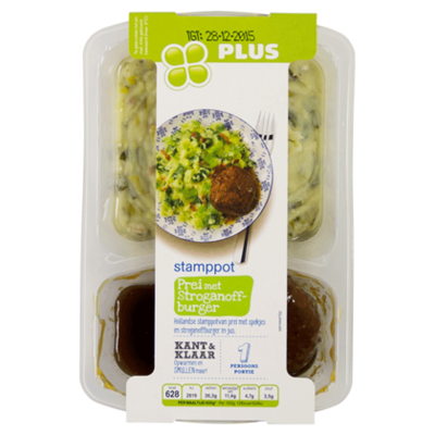 PLUS Stamppot prei,spekjes,stroganoffburger