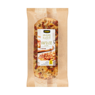 Huismerk aan Tafel met Paprika Olijf Focaccia 2 Stuks