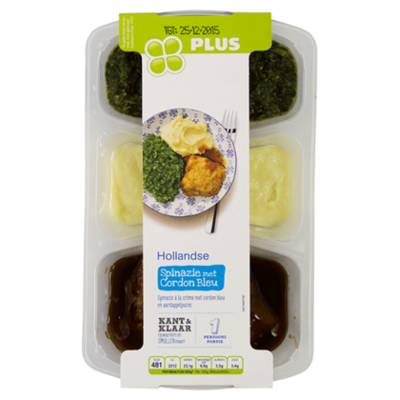 PLUS Spinazie met cordon blue en puree
