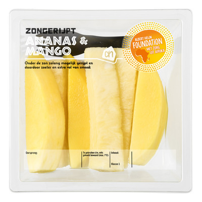 Huismerk Zongerijpte ananas & mango sticks