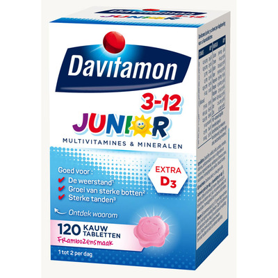 Davitamon Junior multivitamines framboos 3-12 jaar