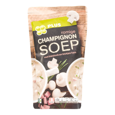 Huismerk Soep in zak champignonsoep met vlees