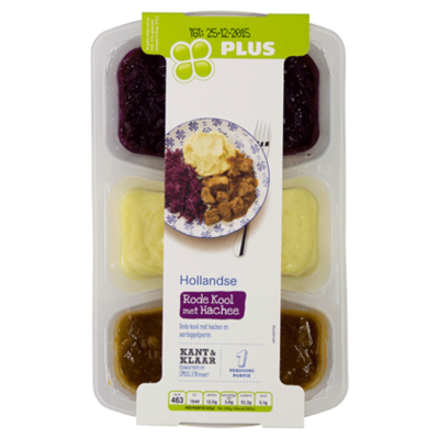 Huismerk Rode kool met hachee en aardappelpuree