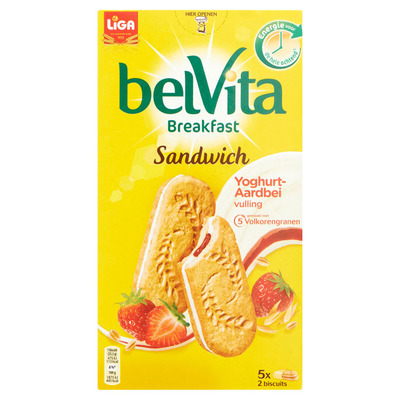 Liga Belvita biscuit sandwich yoghurt aardbei