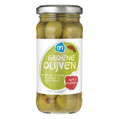 Huismerk Groene olijven met piment