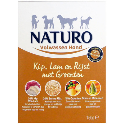 Naturo Kip, lam en rijst voor de hond