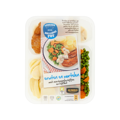 Huismerk Erwten en Wortelen met Aardappelschijfjes en Kipfilet