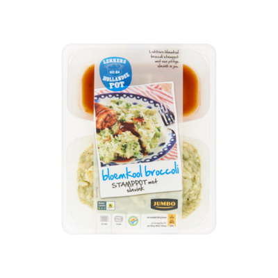 Huismerk Bloemkool Broccoli Stamppot met Slavink