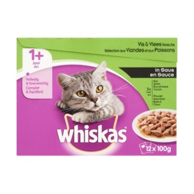 Whiskas Multipak vlees vis saus 1+ 12-pak