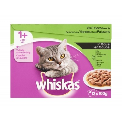 Whiskas Multipak vlees vis saus 1+ 12-pak