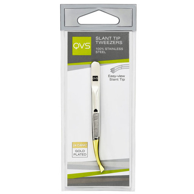 QVS Pincet schuine punt gebogen verguld