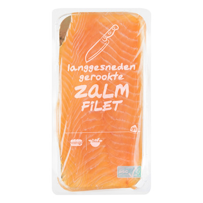 Huismerk Gerookte zalmfilet langgesneden