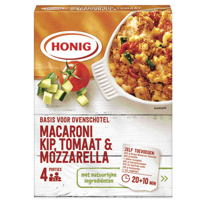 Honig Macaroni ovenschotel kip mozzarella tom.