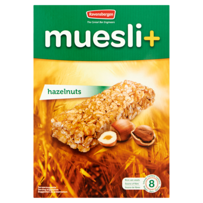 Muesli+ Mueslirepen hazelnoot 8 stuks