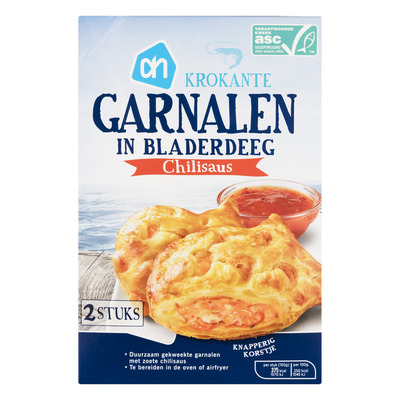 Huismerk Garnalen in bladerdeeg met chilisaus