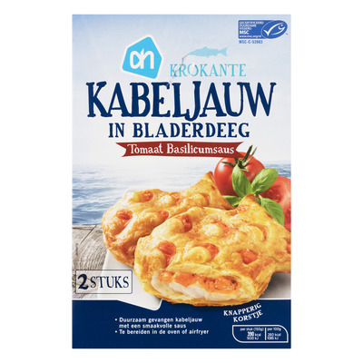 Huismerk Kabeljauw in bladerdeeg tomaat-basilicum