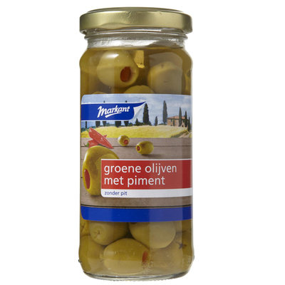 Markant Groene Olijven Met Piment Zonder Pit