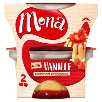 Mona Duo pudding vanille met aardbeiensaus