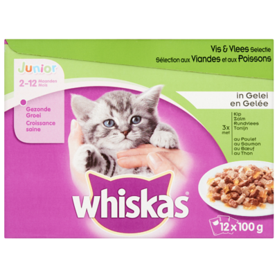 Whiskas Kattenvoer vlees en vis in gelei 2-12 maanden