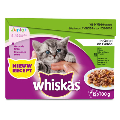 Whiskas Junior vis en vlees selectie in gelei