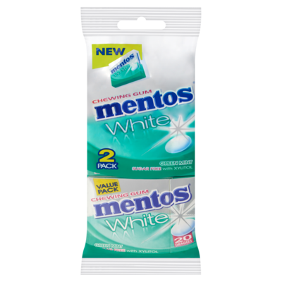 Mentos Gum White Green Mint Sugar Free 2 x 30g