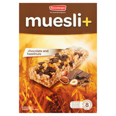 Muesli+ Mueslirepen chocolade 8 stuks