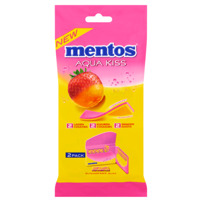 Mentos Gum Aqua Kiss Strawberry Mandarin Sugarfree 2 x 26 g