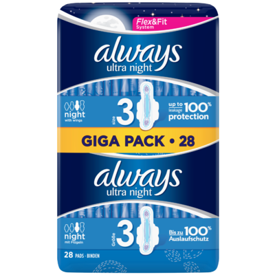 Always Maandverband ultra night met vleugels giga pack