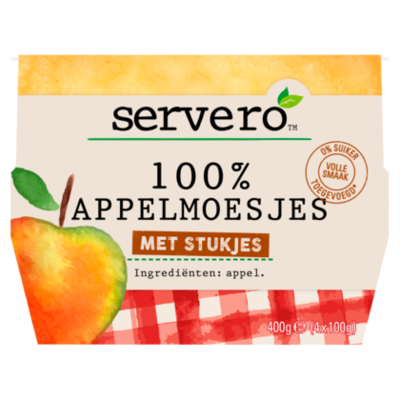 Servero 100% appelmoes met stukjes 4x100gram