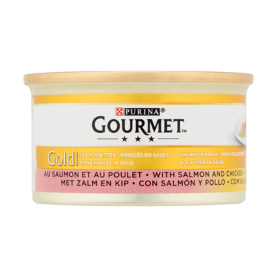 Gourmet Gold Fijne Hapjes in Saus met Zalm en Kip