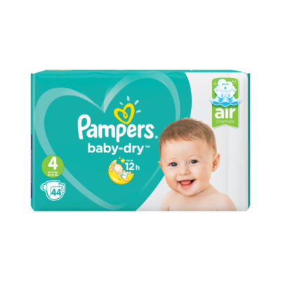 Pampers Baby-Dry Maat 4, 44 Luiers, Voor Droge Ademende Huid