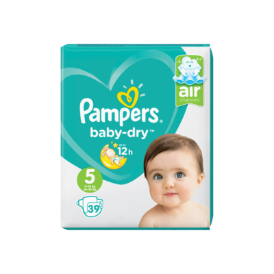 Pampers Baby-Dry Maat 5, 39 Luiers, Voor Droge Ademende Huid