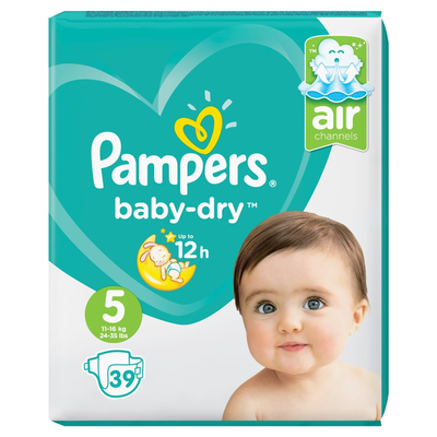 Pampers Baby-Dry Maat 5, 39 Luiers, Voor Droge Ademende Huid