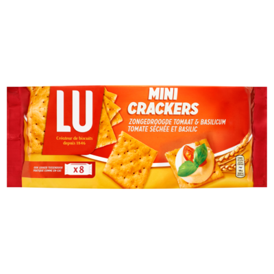 Lu Mini Crackers Zongedroogde Tomaat & Basilicum 8 x 5 Toastjes 250 g