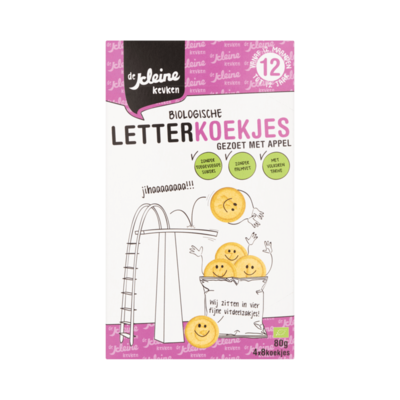 De Kleine Keuken Biologische Letterkoekjes Gezoet met Appel Vanaf 12 Maanden 4 x 8 Koekjes