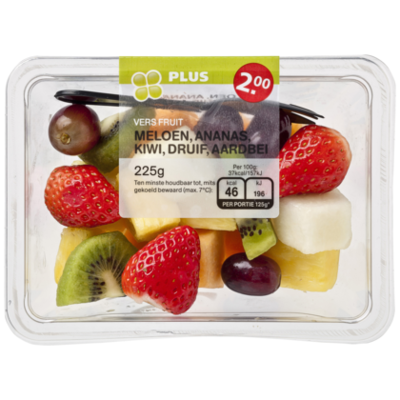 Huismerk Vers fruit meloen-ananas-kiwi-druif