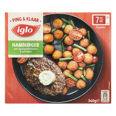 Iglo Ping & Klaar hamburger met aardappeltjes