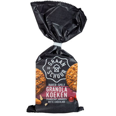De Graanschuur Granola koeken cranb.-amandel witte choc